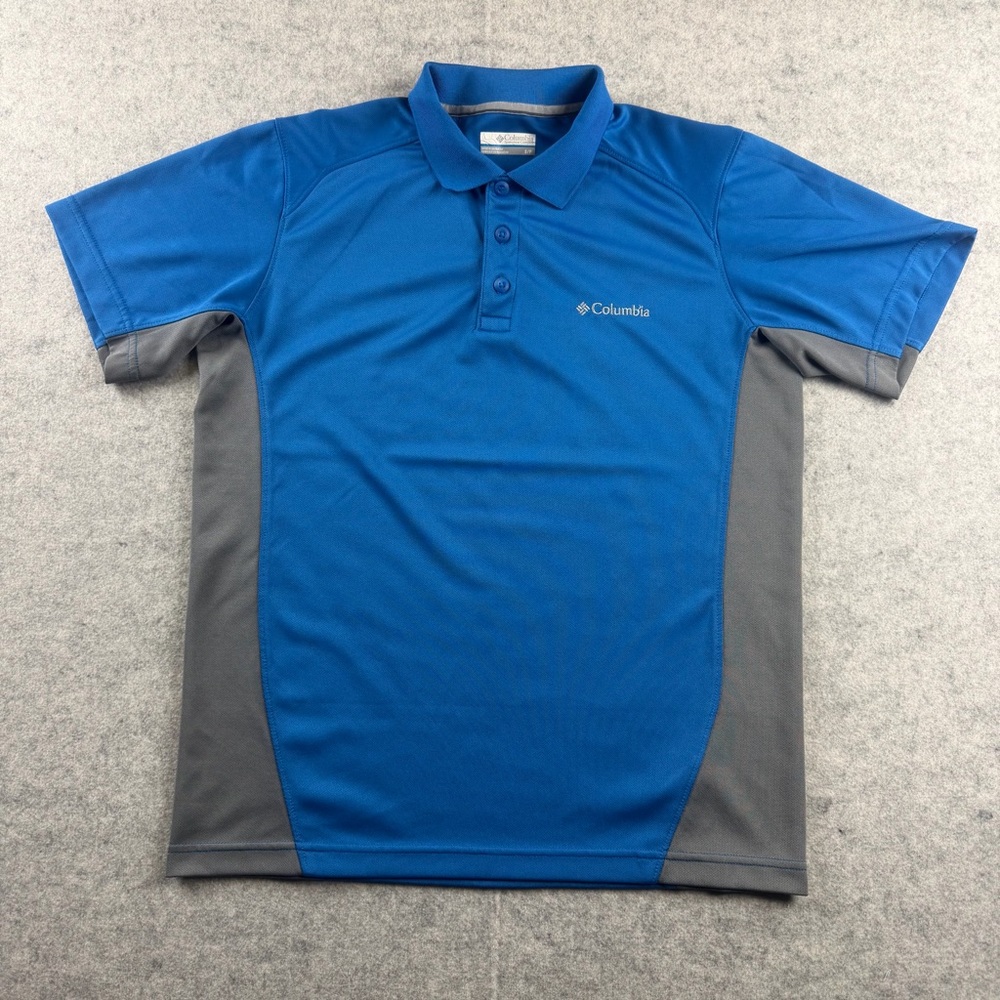 Columbia Men’s Polo Shirt  1/4 Buttoned Short Sleeves Blue With Gray Size SP